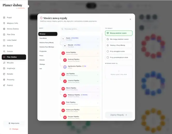 Reguły usadzania gości w aplikacji Momenty Reguły usadzania gości w aplikacji Momenty
