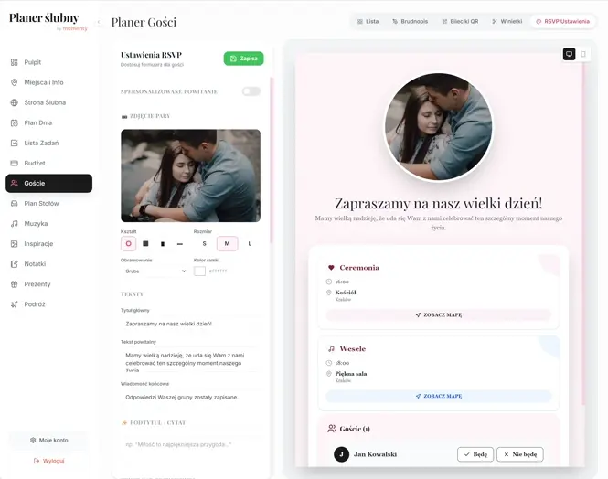 Lista gości weselnych i statusy RSVP w planerze ślubnym online