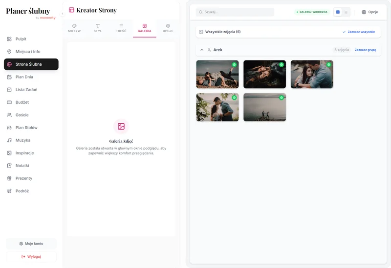 Galeria zdjęć i sekcje strony ślubnej dla gości w planerze online Galeria zdjęć i sekcje strony ślubnej dla gości w planerze online