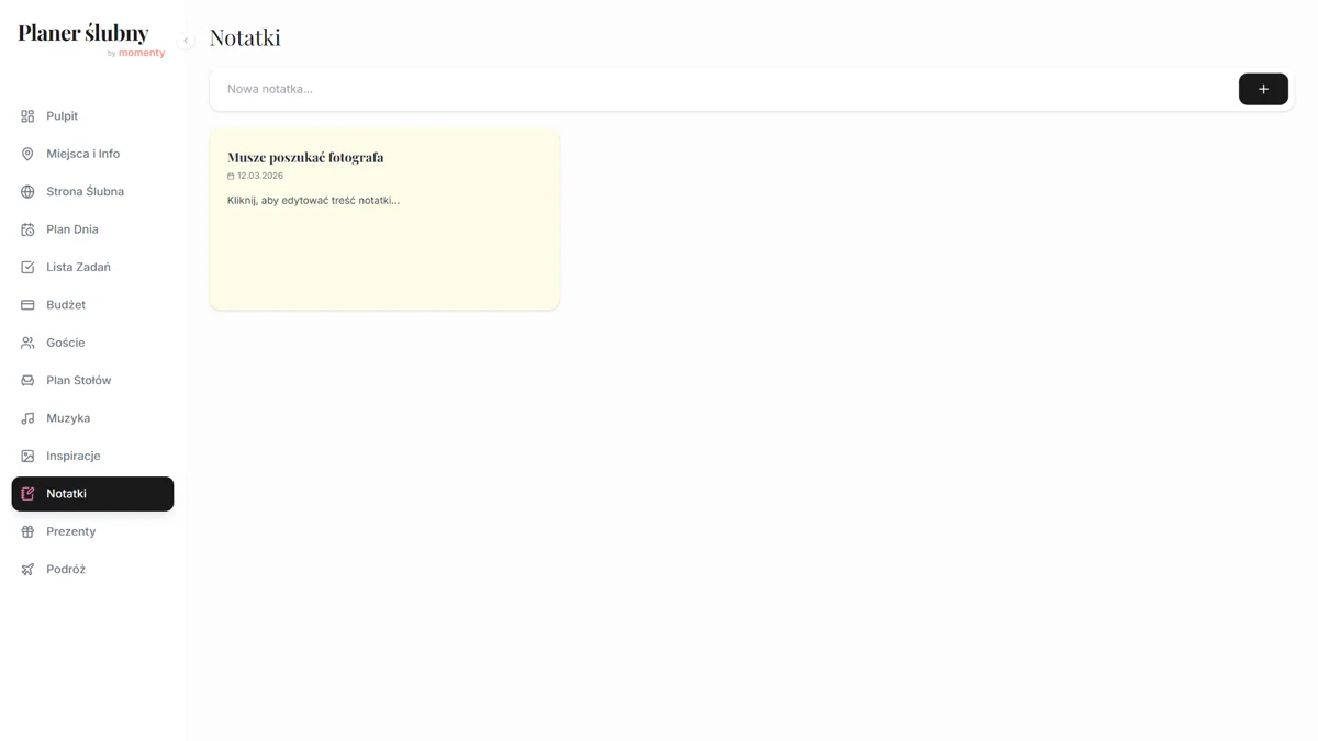 Notatnik ślubny online z pytaniami do usługodawców i ustaleniami weselnymi