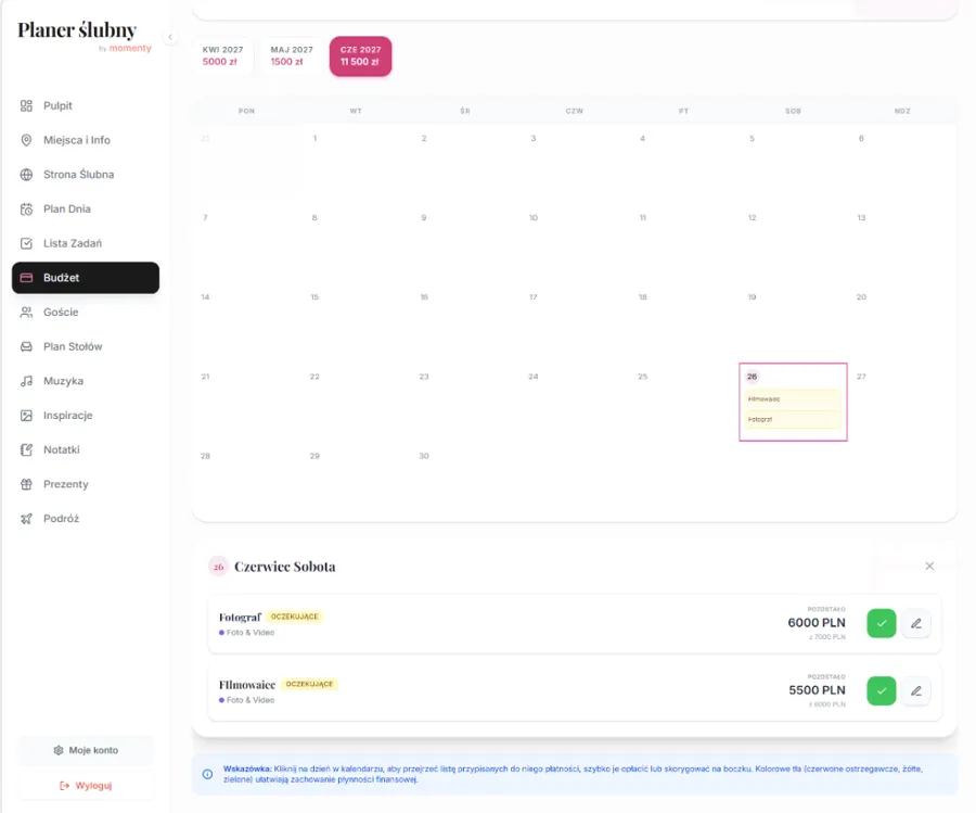 Terminarz płatności i kontrola kosztów w budżecie ślubnym