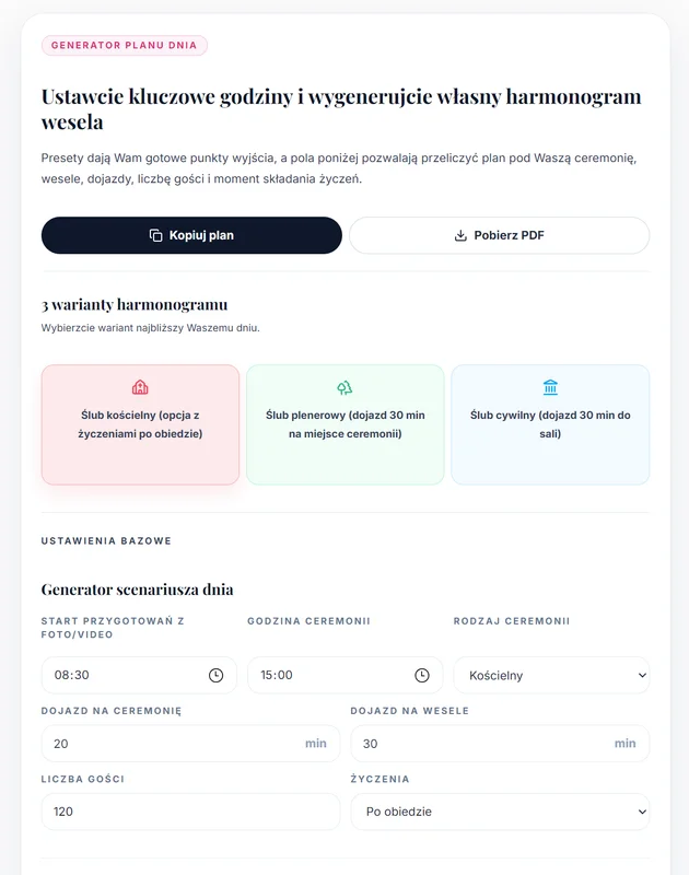 Interaktywny harmonogram wesela