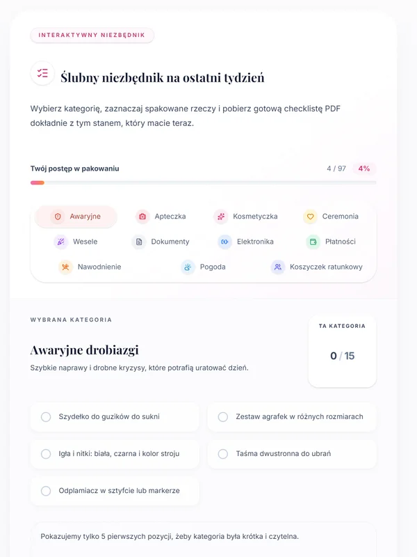 Checklista niezbędnych rzeczy w dnu ślubu