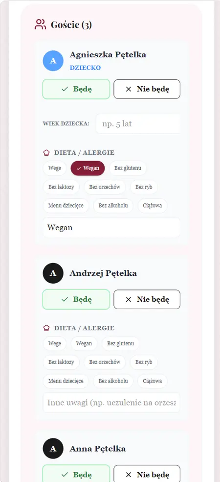 RSVP online dla gości weselnych w planerze ślubnym online