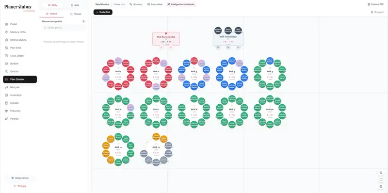 Planer ślubny - interaktywny kreator usadzenia gości przy stołach