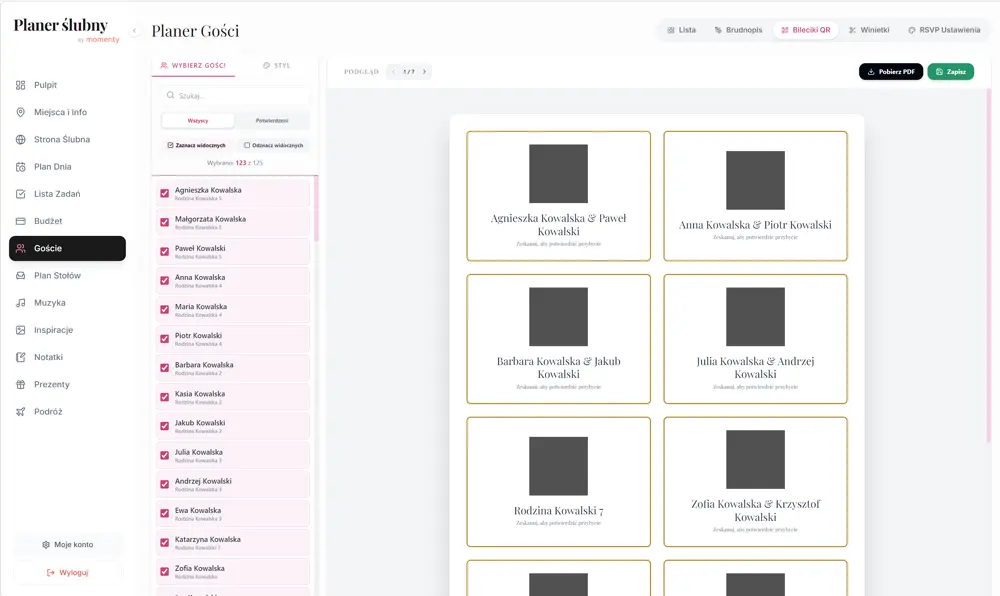 Lista gości weselnych online i statusy RSVP w planerze ślubnym
