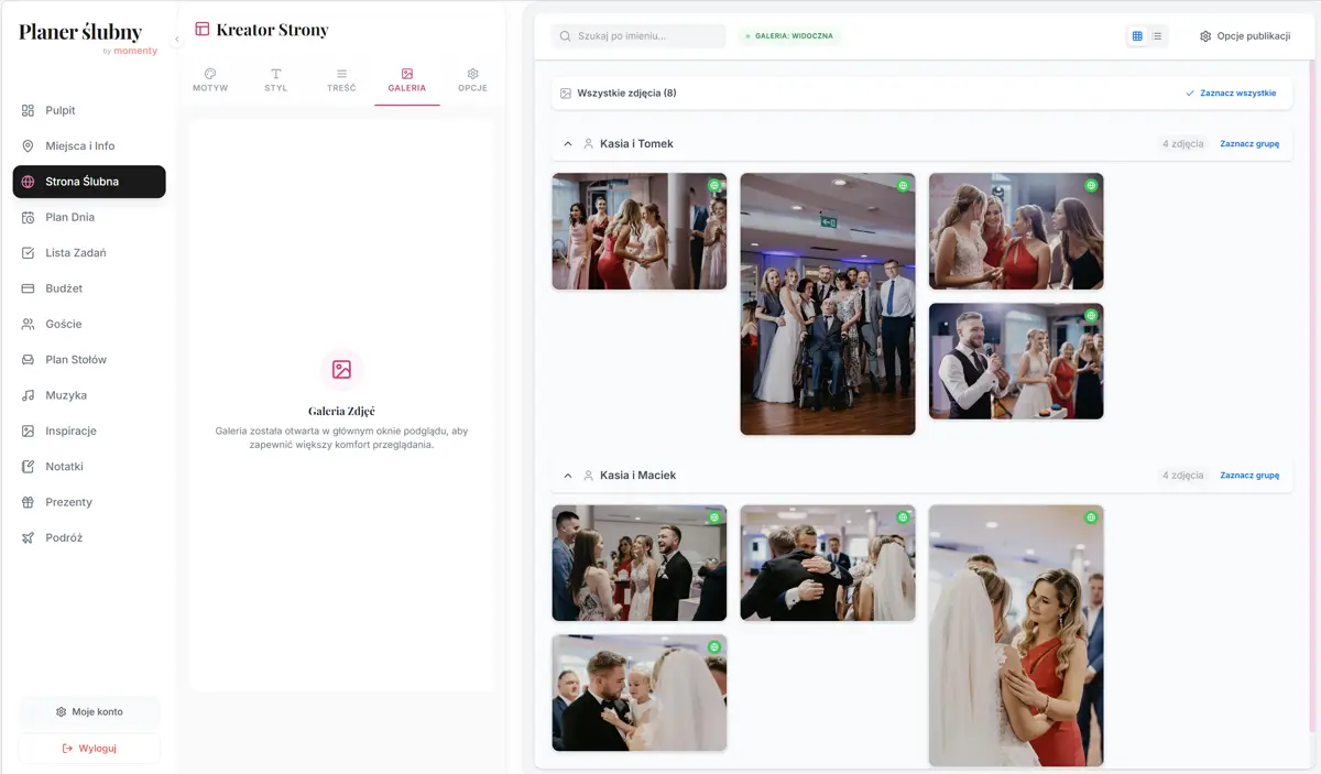 Galeria zdjęć od gości na stronie ślubnej online