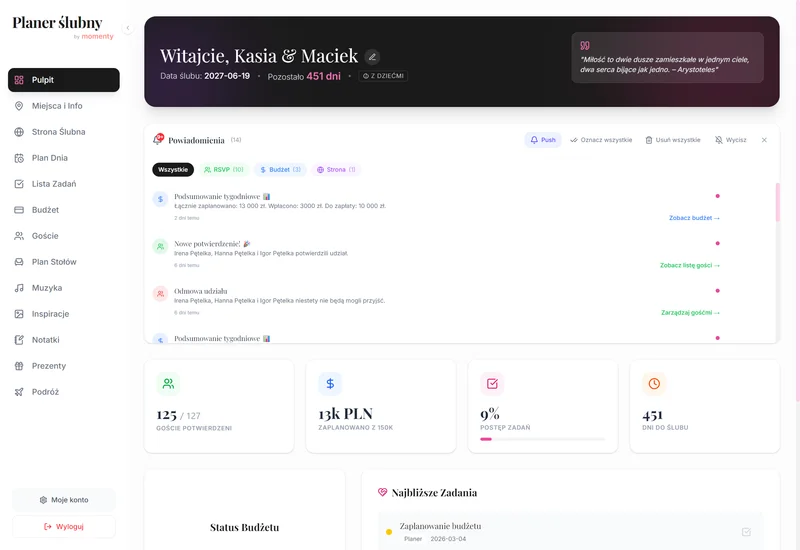 Pulpit planera ślubnego online w widoku desktop