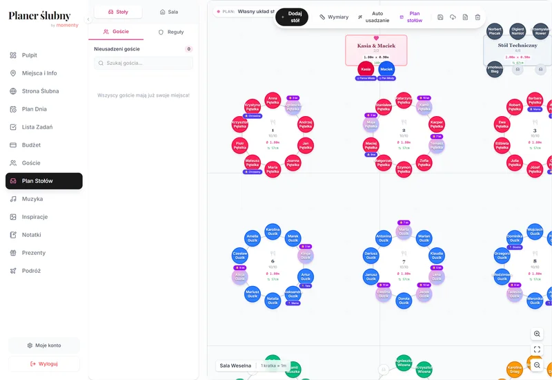 Plan stołów weselnych w planerze online w widoku desktop