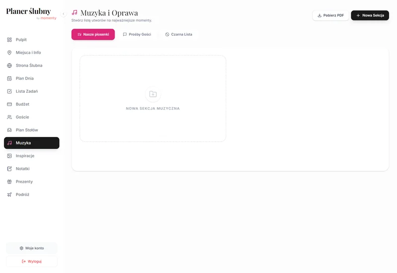 Najważniejsze momenty muzyczne w planerze ślubnym online w widoku desktop