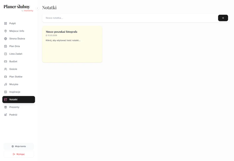 Notatnik ślubny online w planerze w widoku desktop
